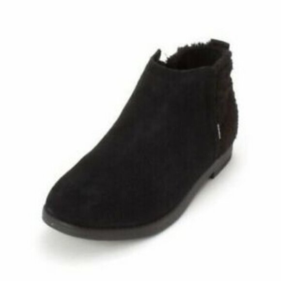 NIB ~ Toms "Deia" Black Suede + Faux Shearling Ankle Boots ~ Girls Youth Sizes - Picture 4 of 16